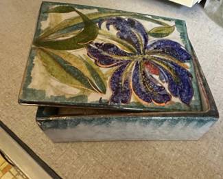Vintage Italian Ceramic Box with Floral Motif, ITALY second image