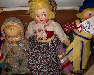 Vintage Composition Dolls  Molly, Folk Doll, and Baby Doll