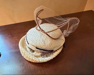 Vintage s Straw Cloche Hat with Veil and Ribbon