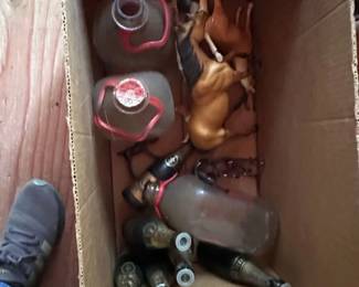 Vintage Plastic Toy Horses and Glass Bottles