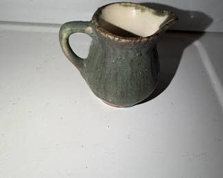 Studio Pottery Green Drip Glaze Pitcher
