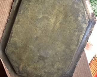 Octagonal Brass Tray with Peacock Motif second image