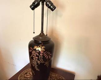 Vintage Oriental Vase Table Lamp with Wisteria Motif