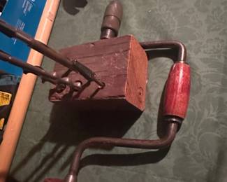 Vintage Brace and Bit Set with Wooden Handles