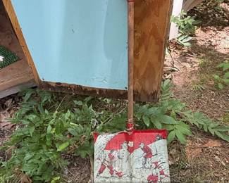 Vintage Childrens Snow Shovel with Snowman and Skiing Scene