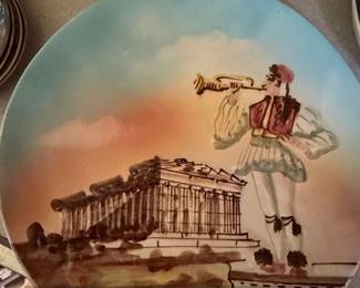 Handmade Greek Decorative Plate with Parthenon and Evzone by M. Mpompo