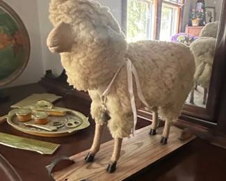 Vintage Wool Sheep Pull Toy on Wooden Base second image