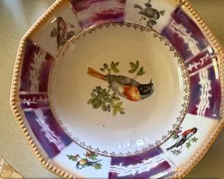 Vintage German Porcelain Plate with Bird Motif and Gilt Rim