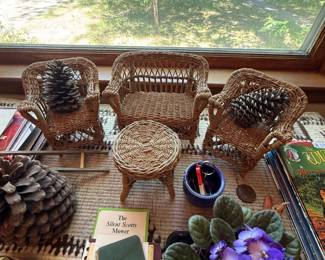 Vintage Wicker Dollhouse Furniture Set