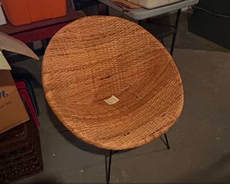 MidCentury Wicker Hoop Chair with Metal Legs