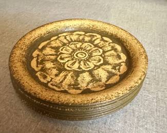 Vintage Ceramic Coasters with Floral Motif  Possibly Danish
