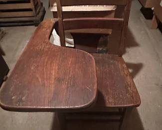 Vintage Oak School Desk Chair with Writing Table