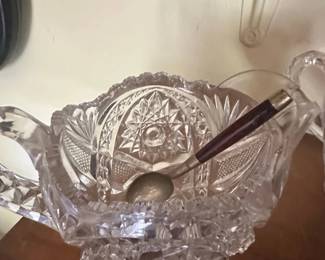 Antique American Brilliant Period Cut Glass Sugar Bowl with Spoon second image