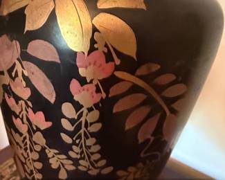 Vintage Oriental Vase Table Lamp with Wisteria Motif second image