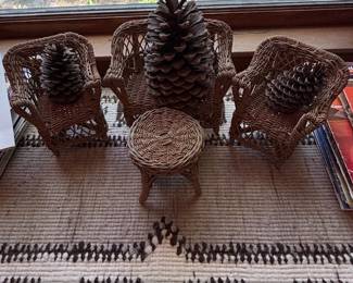 Vintage Wicker Dollhouse Furniture Set with Armchair, Chairs, and Table second image