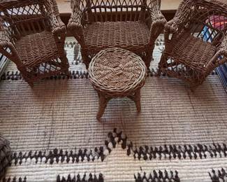 Vintage Wicker Dollhouse Furniture Set with Armchair, Chairs, and Table
