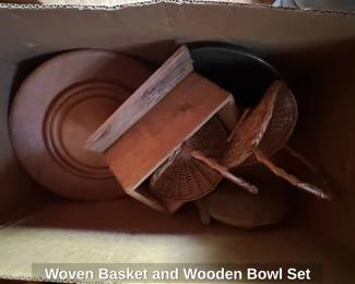 Woven Basket and Wooden Bowl Set