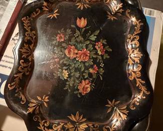 Vintage HandPainted Floral Toleware Tray