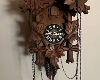 Black Forest Cuckoo Clock with Bird and Leaves