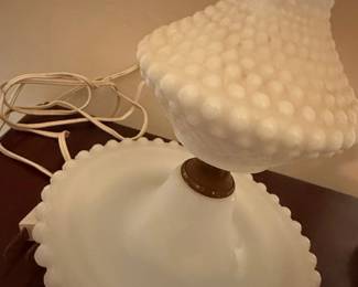 Hobnail Milk Glass Table Lamps Pair third image