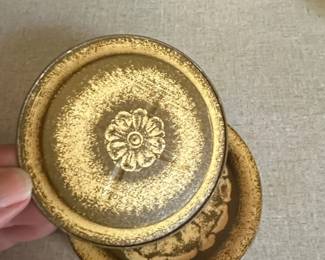 Vintage Ceramic Coasters with Floral Motif  Possibly Danish third image