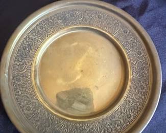 Vintage Brass Floral Embossed Plate