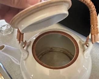 White Ceramic Teapot with Rattan Handle second image