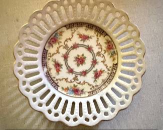 Lace Rimmed Porcelain Trinket Dish with Floral Motif  Germany