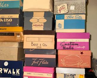 Assorted Vintage Shoe Boxes - Converse, Golo, De Liso Debs, Mademoiselle, Best & Co., Foot Flairs, Custom Made, Pretties, Little Lady by Buster Brown, Keds, and others