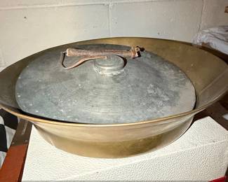 Vintage Brass Scale Pan with Lid and Handle
