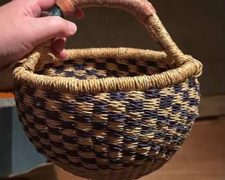 Bolga African Market Basket with Leather Handle