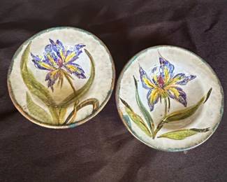 Set of Italian Ceramic Iris Floral Plates