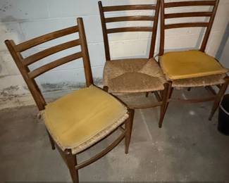 Set of MidCentury Italian Ladder Back Chairs in the style of Gio Ponti with Rush Seats