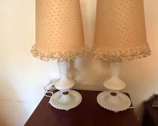 Hobnail Milk Glass Table Lamps Pair