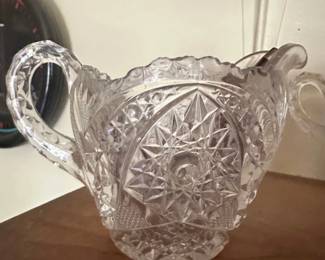 Antique American Brilliant Period Cut Glass Sugar Bowl with Spoon