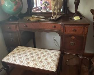 Vintage Jacobean Style Vanity Table with Stool
