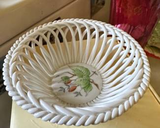 Herend Porcelain Rothschild Bird Open Weave Basket