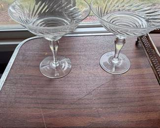 Cut Crystal Champagne Coupe Glasses with Fan and Starburst Pattern