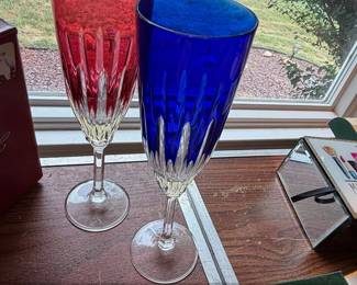 Set of Colored Crystal Wine Glasses Ajka Crystal Castille Pattern