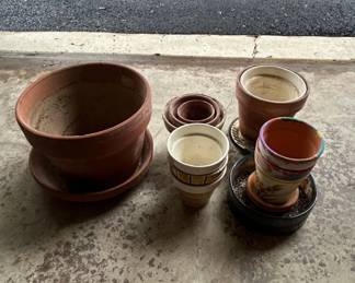 Assorted Terracotta and Ceramic Planters with Saucers