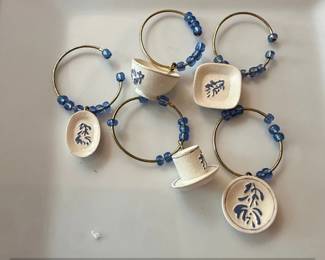 Blue and White Ceramic Miniature Tea Set Wine Charms