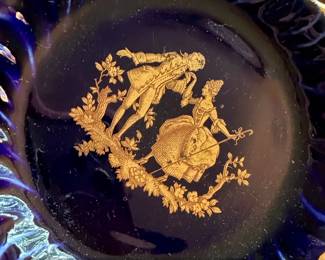Limoges Vritable Bleu du Four Porcelain Trinket Dish with Courting Couple Scene third image