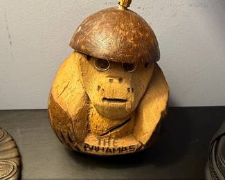 Carved Coconut Monkey Coin Bank The Bahamas