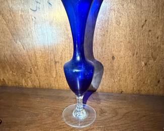 Cobalt Blue Glass Bud Vase with Twisted Stem