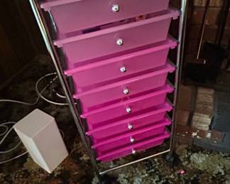 Drawer Rolling Craft Cart with Pink Translucent Drawers