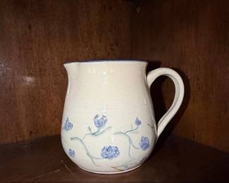 HandPainted Ceramic Pitcher with Blue Floral Design Pfaltzgraff Yorktowne
