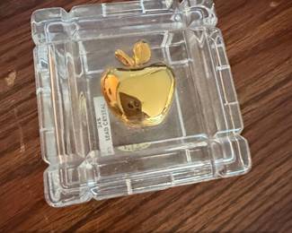 Lead Crystal Ashtray with Karat Gold Electroplated Apple