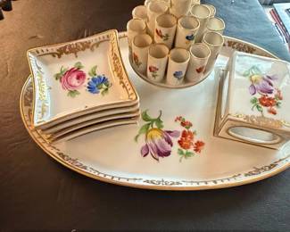 Dresden Carl Thieme Porcelain Cigarette Set with Tray