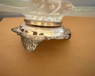 Frosted Glass Cake Stand with Ornate Metal Base second image