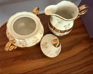 Antique Nippon Hand Painted Gold Floral Creamer and Sugar Bowl Set second image
